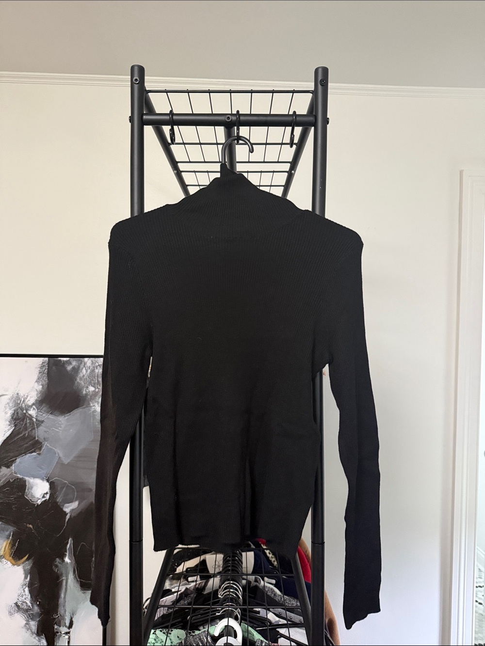 Womens Black Ribbed Mock Neck Sweater